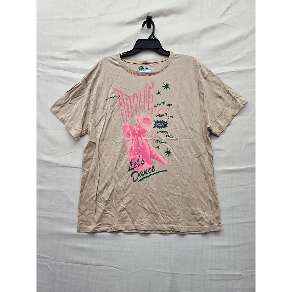 David Bowie Womens Lets Dance Graphic Tee Tan Cotton Relaxed Size Large